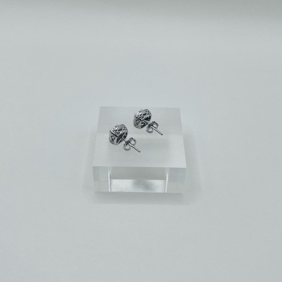 Cushion Cut Natural Diamond Sterling Silver Earring Studs - Picture 6 of 6